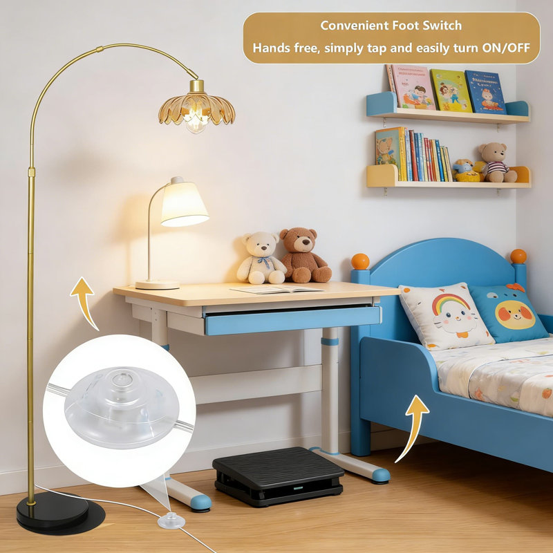 Modern Arc Floor Lamp With Remote Control, Adjustable Height, And Smart LED Bulb - Dimmable Standing Lamp For Living Room Or Bedroom With Marble Base