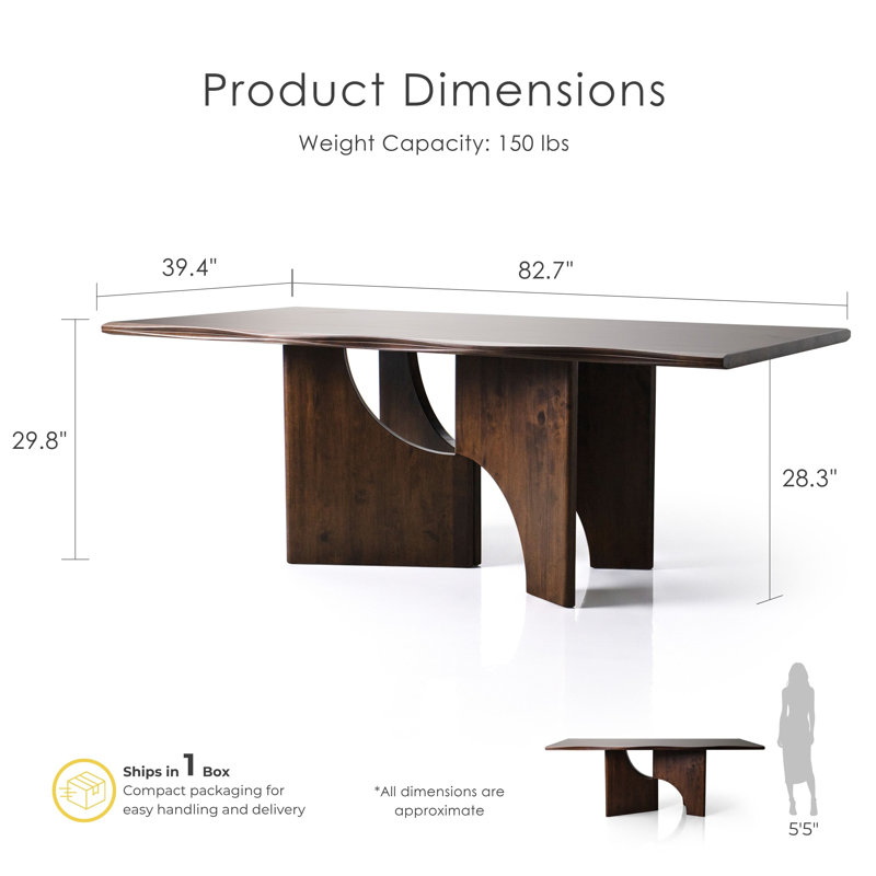 Rozella 82.7"W Solid Wood Dining Table with Sculptural Crescent-Cut Base