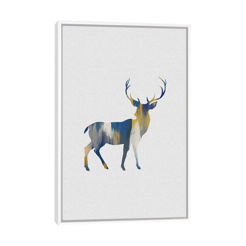 Cerf bleu et jaune - impression d'art graphique, H 60 po x l 40po x P 1,5 po, Toile blanche encadrée