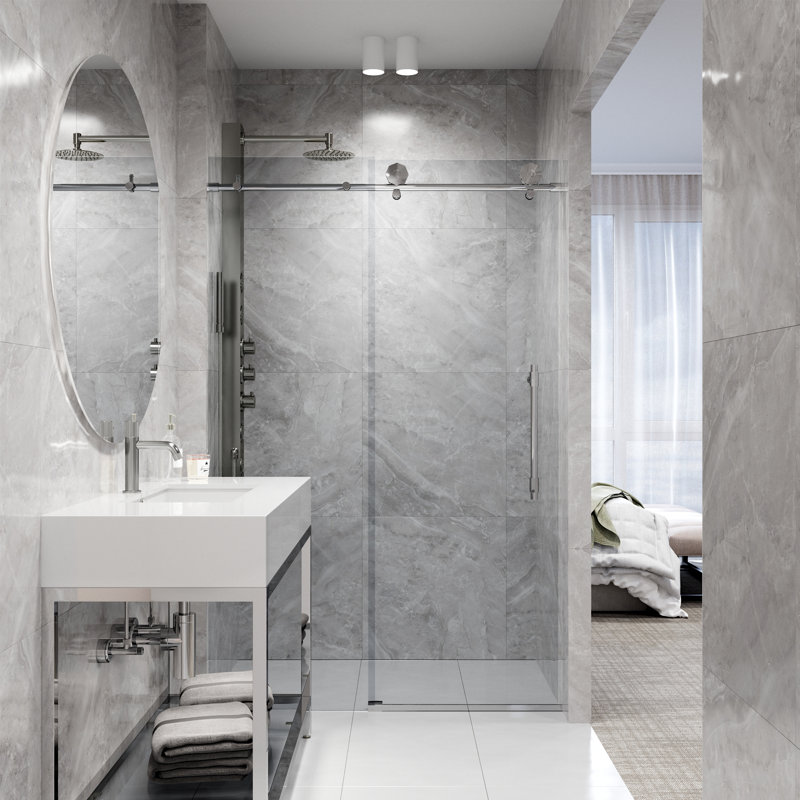 Elan Hart 56-60" W x 76" H Sliding Frameless Shower Door with 3/8" Clear Glass, Chrome