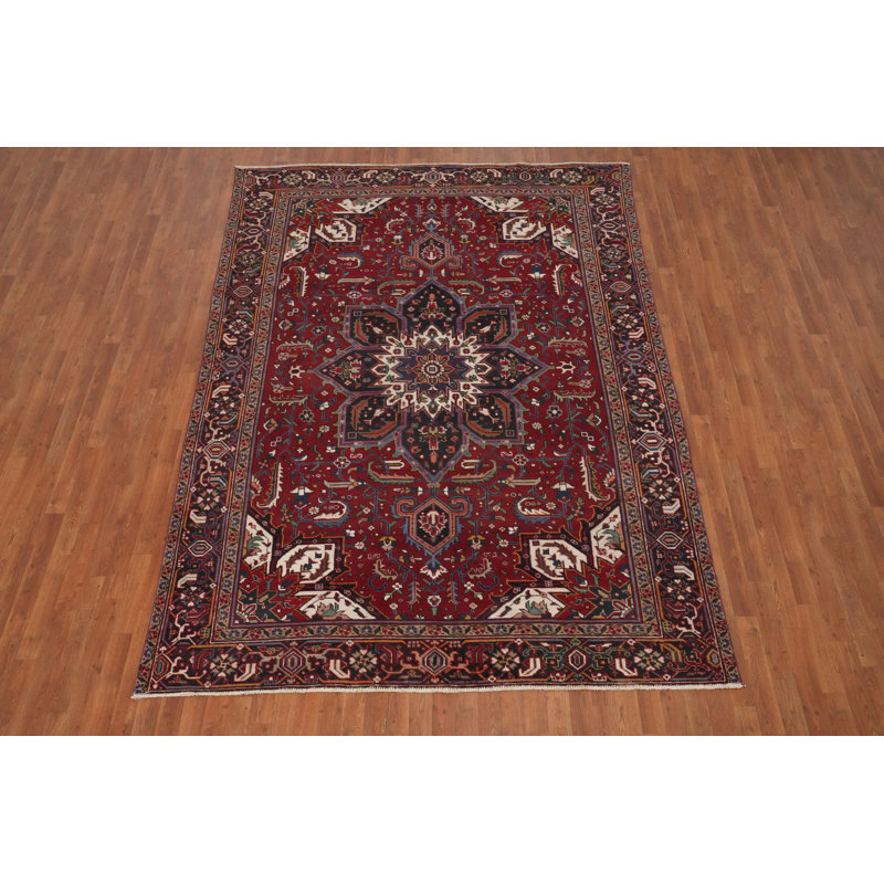 Tapis rouge à motif de teinture de légumes traditionnel rétro 7 x 11
