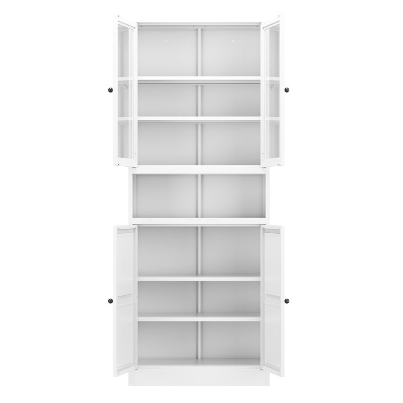 White Metal Kitchen Cabinet, 72" Tall, Adjustable Shelves, Heavy Duty Construction, Freestanding In Pantry, Silent Magnetic Seals, Vented Side Panels, Scratch- , Finish