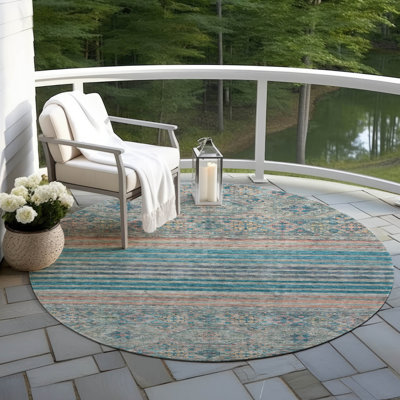 Machine Washable Indoor/Outdoor Claudian ACN1641 Teal Rug