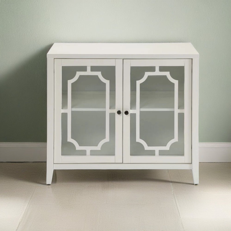 Console blanche en bois avec portes doubles en verre - Conception élégante pour un rangement polyvalent