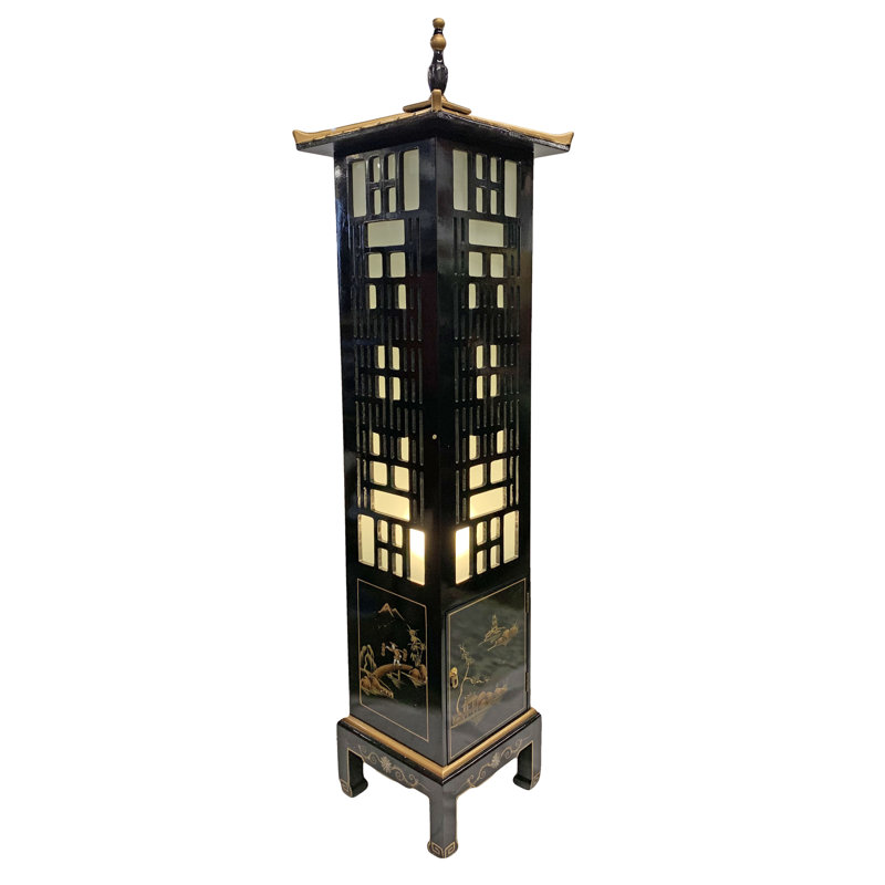 68" H.Oriental Pagoda Floor Lamp Black Lacquer