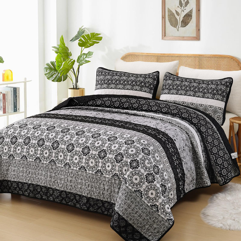 Ensemble de 3 ensembles de courtepointe Boho, Courtepointe grand + 2 oreillers décoratifs