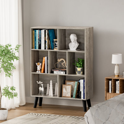 Bibliothèque à 7 cubes, bibliothèque moderne à 3 niveaux avec pieds, étagères de rangement en bois Cubeicals, étagère à livres rétro, bibliothèque autoportante pour chambre à coucher, salon, bureau