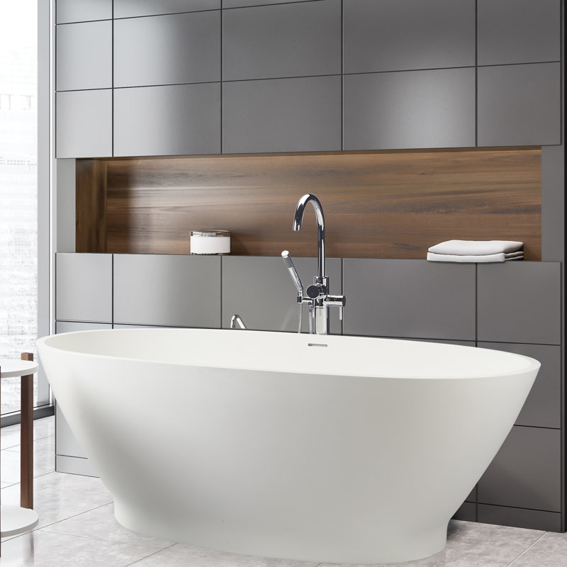 MTI Alissa 64.75" Freestanding Soaking Bathtub, Gloss White