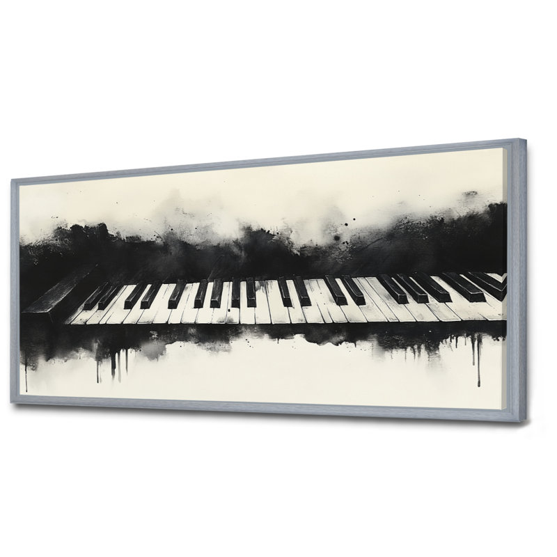 Noir blanc classique piano I - décoration murale musicale noire, impressions encadrées rétro, Encadrement argenté