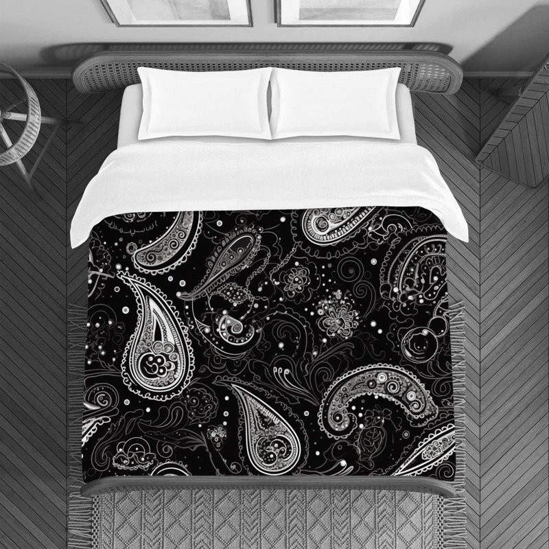 Machine Printed Duvet Cover, Black/White Paisley, Queen Duvet Cover
