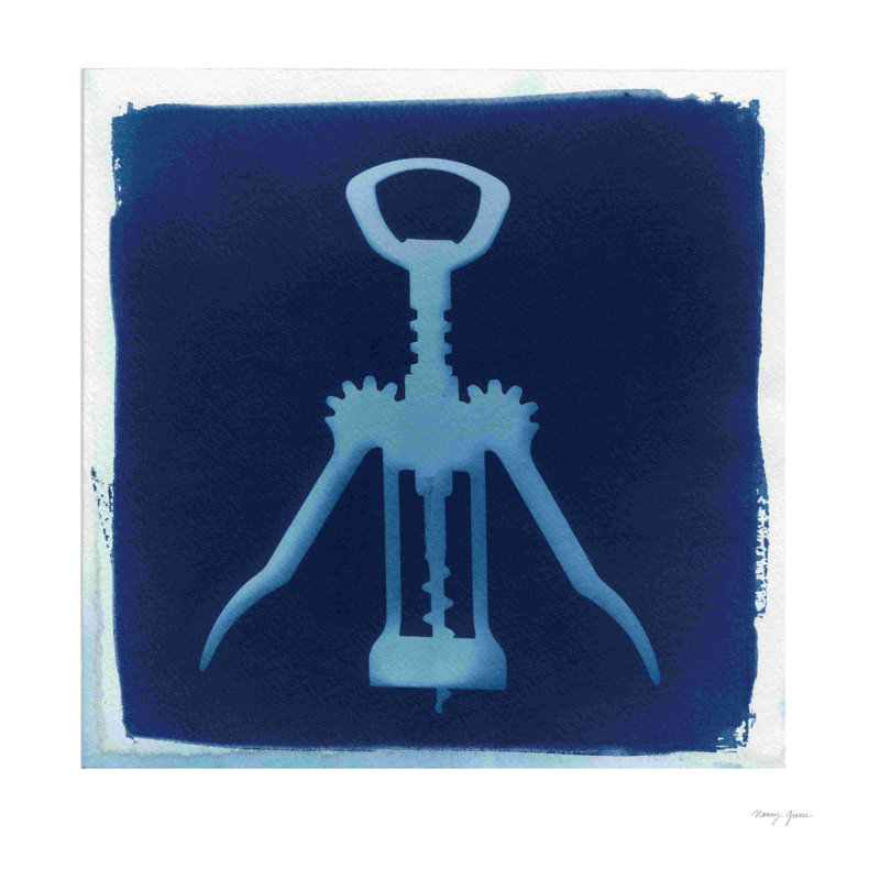 «Cyanorph Kitchen V» par Nancy Green, peinture, H 20 po x l 20 po, Papier avec cadre simple érable érable sans pass