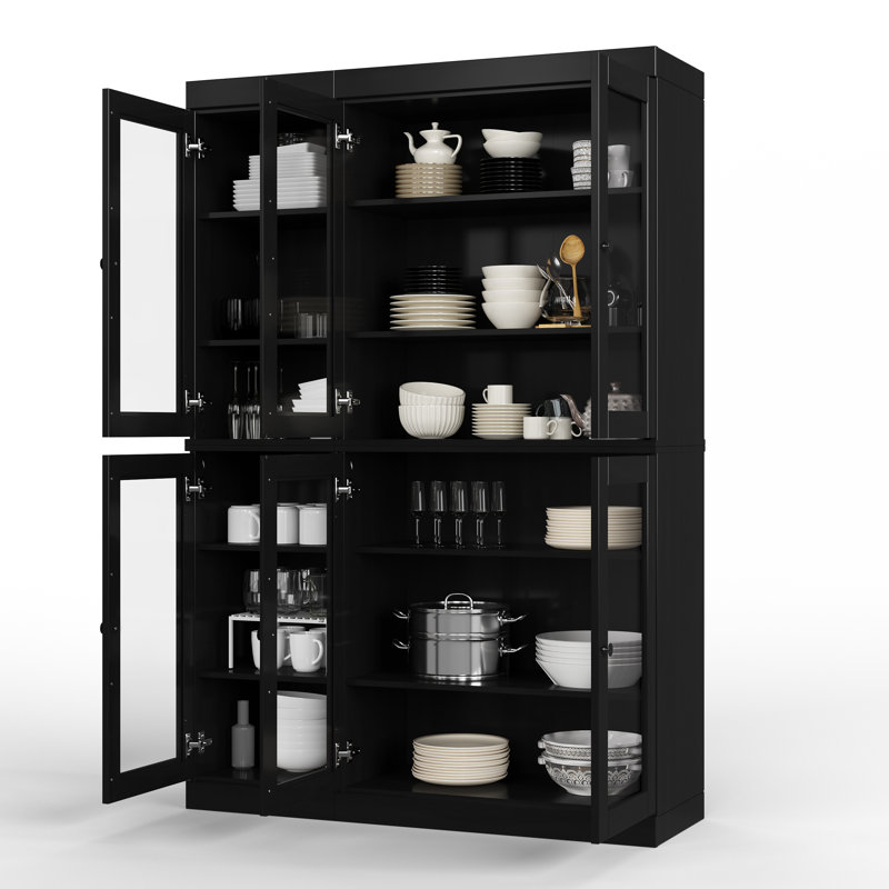 Vaisselier 48,5 po en bois massif et verre, Noir
