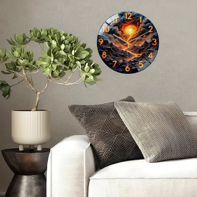 Horloge murale volcanique en forme de paysage volcanique, horloge murale 12 po
