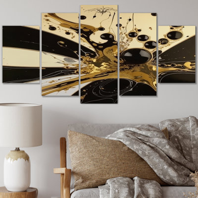 Contemporary Bliss - Minimalisme noir et or - Art mural abstrait - 5 panneaux