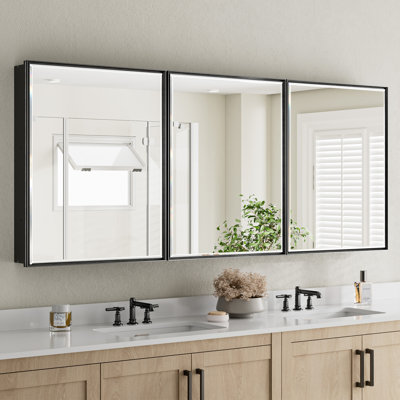 Belwood Recessed or Surface Framed Medicine Cabinet with Beveled Mirror Door & Adjustable Glass Shelves