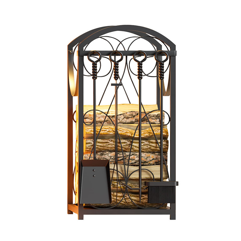 Porte-bûches d'intérieur, porte-outils de foyer, porte-bûches d'extérieur, rangement en bois, ensemble d'outils de foyer empilables, accessoires pour poêle à bois, noir