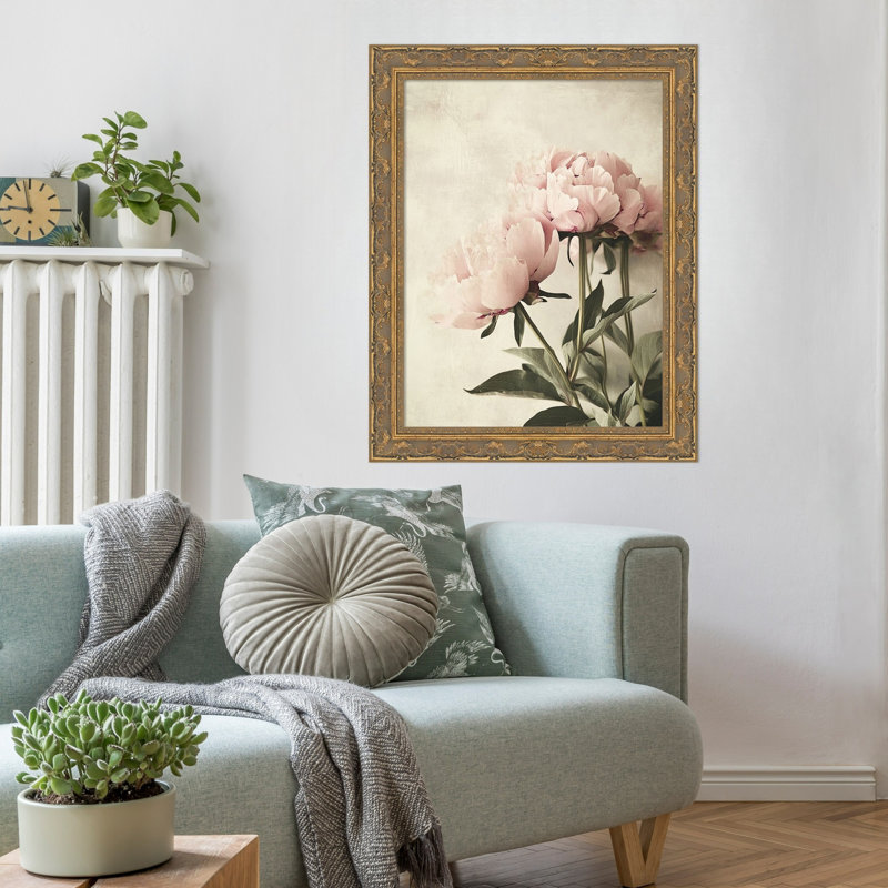 «Soft Floral No. 2» par Wilkesville, impression sur bois encadrée, Filigree Gold, 28 x 22