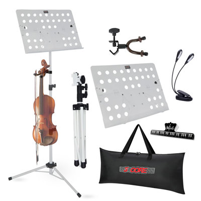 5 Core Music Stand For Sheet Music Portable Folding Atril Para Partituras W Light Clip Violin Holder