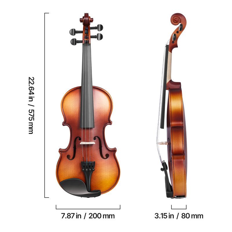 Violon de taille 3/4 pour adultes, ensemble de violon violon pour débutants avec étui rigide, colophane, arc, repose-épaules, chevalet, accordeur et cordes supplémentaires, instruments de musique professionnels en bois massif (brun)