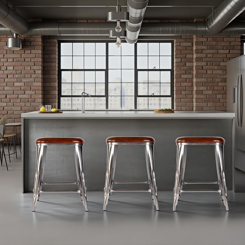 Eastham Leather and Iron Bar or Counter Stool, Counter Stool (24.75" Seat Height)