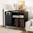 Record Player Stand With Flip-Top - Wood Vinyl Storage Cabinet With 2-Outlet Power Strip, Drawers & Dustproof Cubbies, Media Console