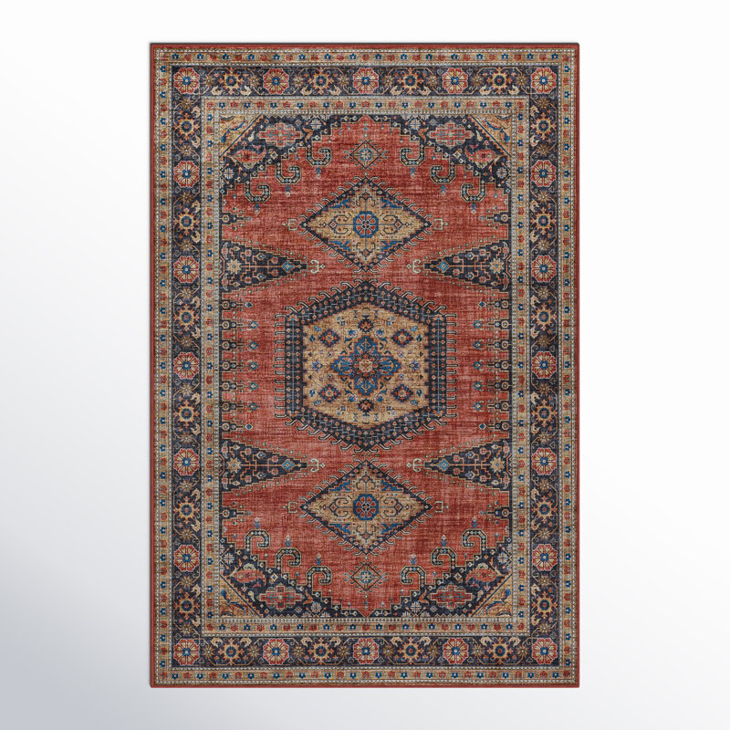 Avonmore Oriental Machine Woven Polyester Area Rug in Red, Rectangle 6' x 9'