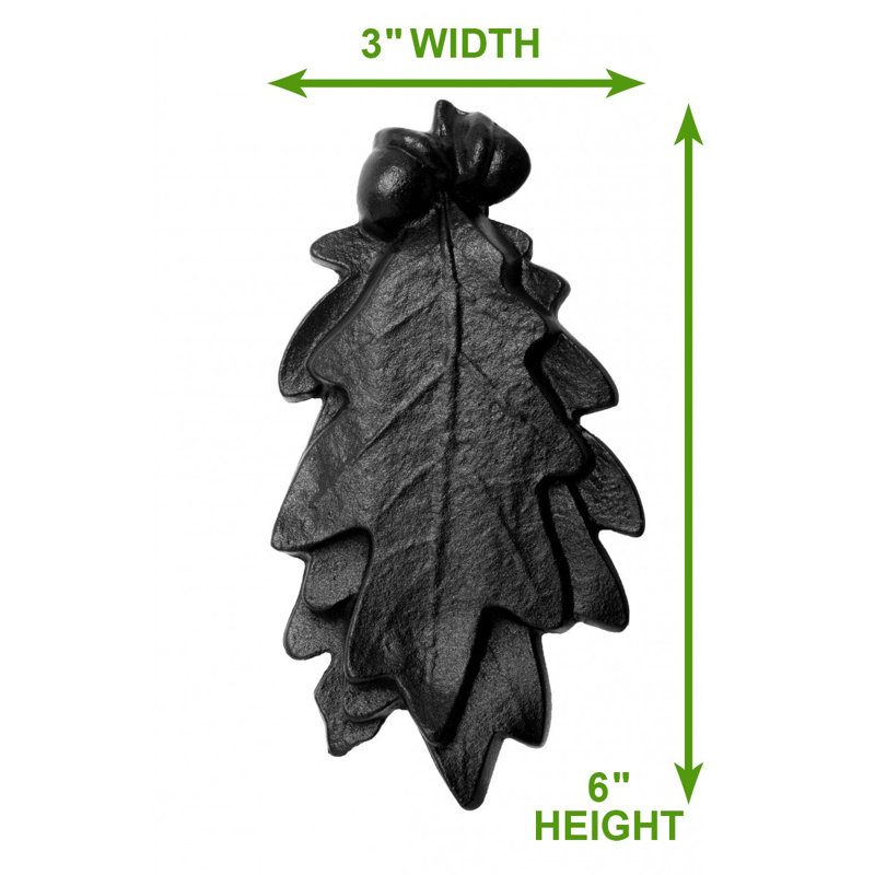 Black Cast Iron Oak Leaf Door Knocker 6 x 3" L Powder Coated with Hardware