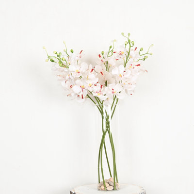 20" Artificial Butterfly Orchid Floral Arrangement In Vase With Faux Water And Stone, Farmhouse Greenery Foliage Branch Long Stem Flower Bulk Bouquet For Wedding Party Home Office Table Centerpiece Shelf Decorations