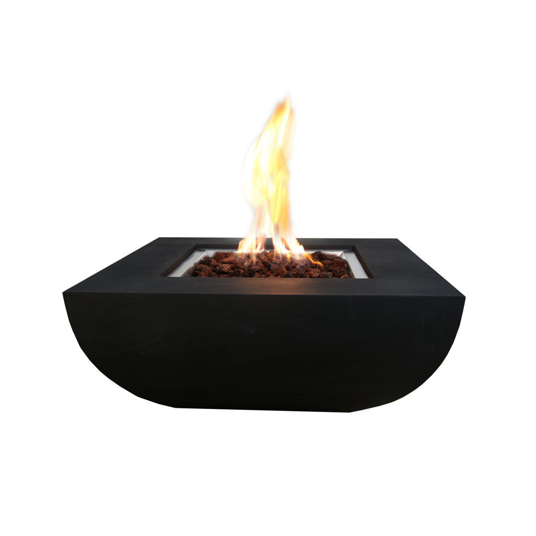 Jaymie 34" Outdoor Concrete Fire Table 50,000 BTU - Includes Lava Rocks & PVC Cover Brayden Studio® 