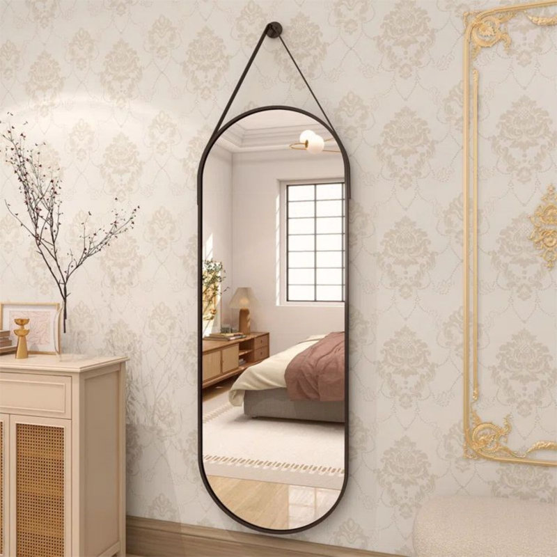 Pacuta Aluminium Frame Oval Wall Mirror, Black