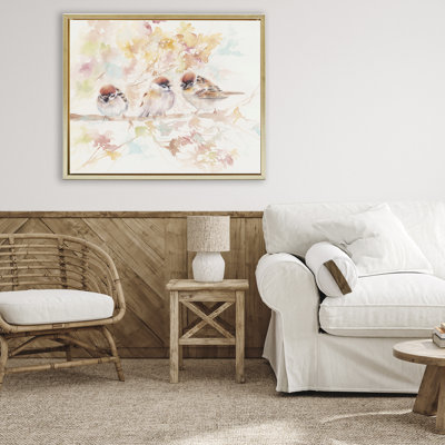 Trio d'oiseaux sur un cadre flottant à l'aquarelle, conception de Cady