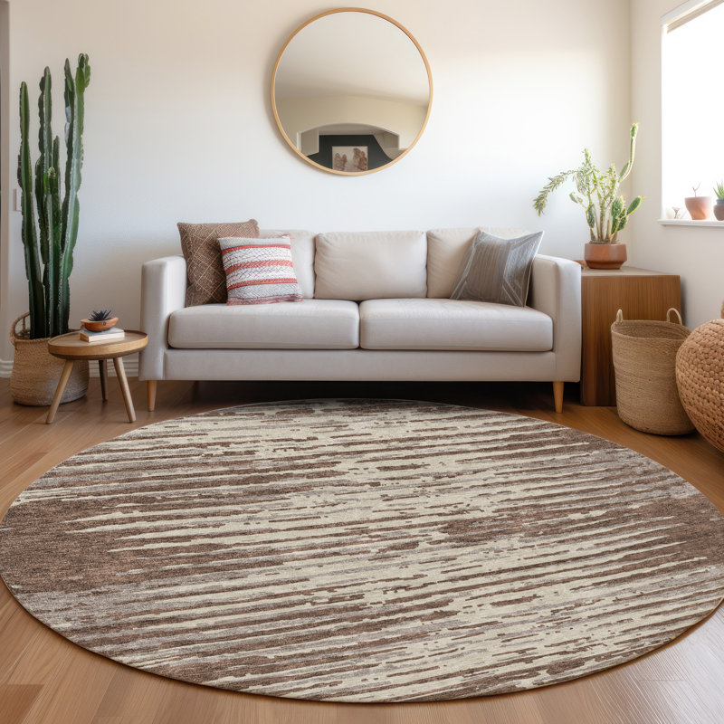 Premium Machine Washable Prisco Brown Rug, Round 8'