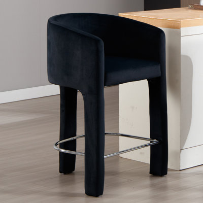 Modern Counter Height Bar Stools, 26" Barrel Bar Stools With Back And Arms, Upholstered Bar Chairs For Kitchen Island Dining Room by Mercer41