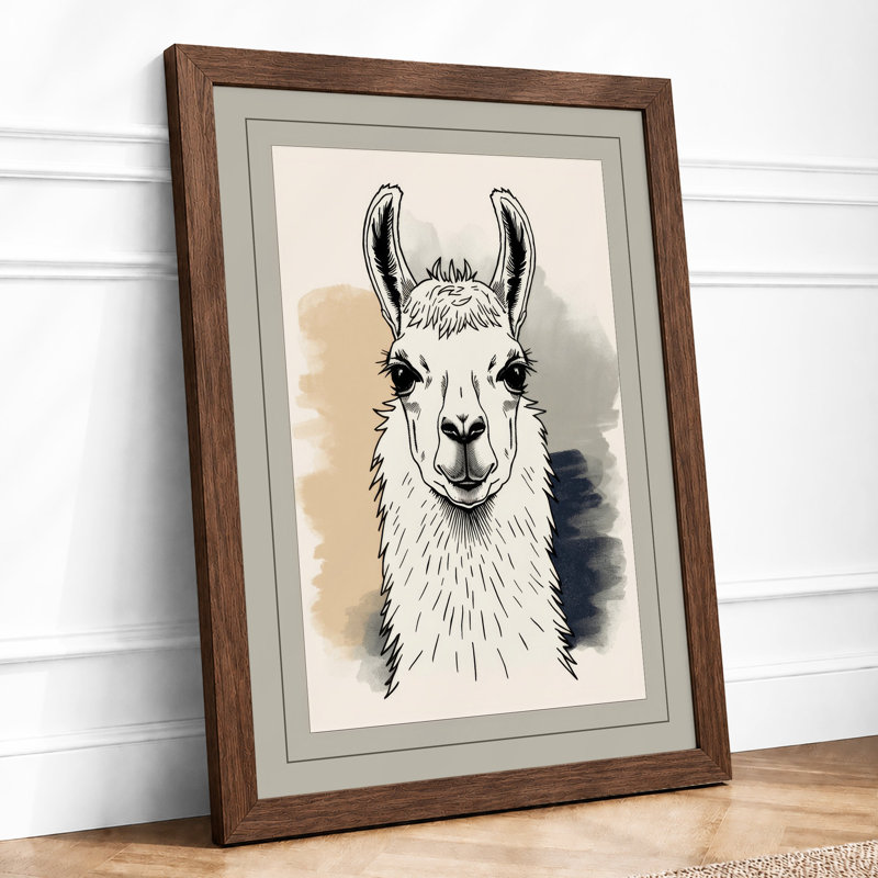 Gentle Llama Boho - Framed Print, A1 - 84.1 x 59.4 cm, Walnut