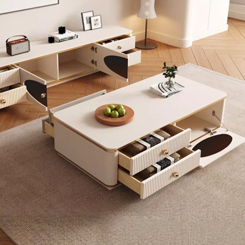 Table basse en bois massif de style crème, H 13,77 po x L 47,24 po x l 23,62 po