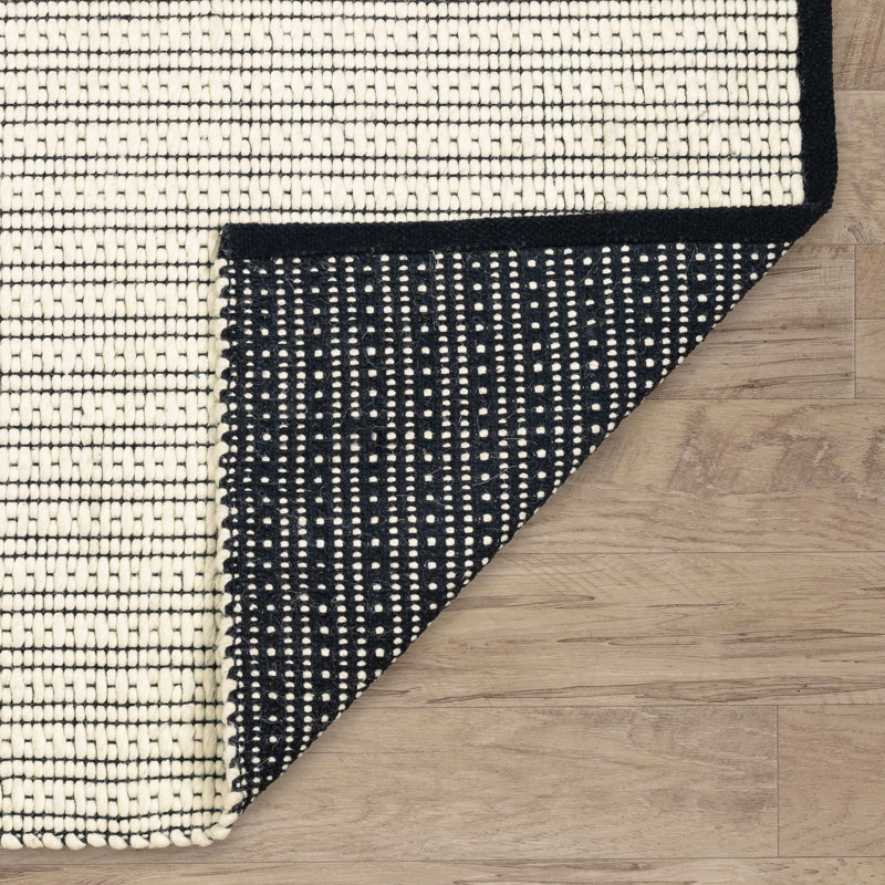 Ribbon Ivory/Black Handwoven Wool Rug, Runner 2'6" x 8'