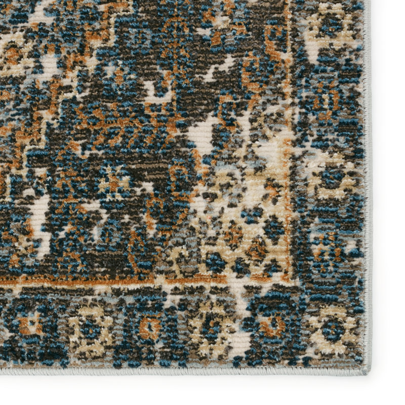 Tapis intérieur / extérieur bleu / gris / or Forand, Tapis de couloir 2 pi 6 po x 8 pi
