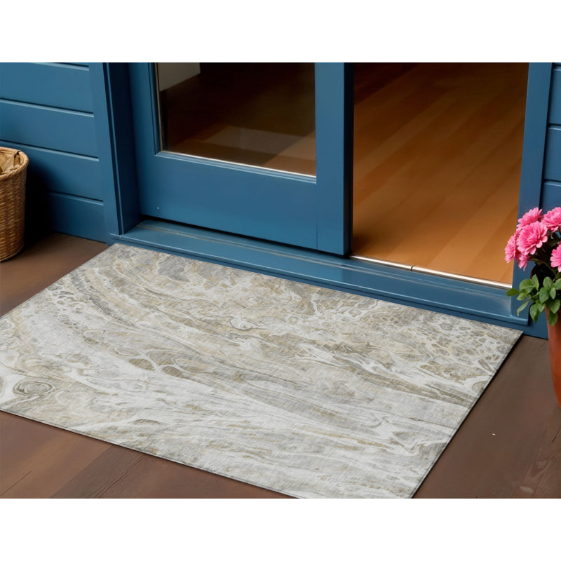 Tapis extérieur lavable abstrait taupe beige et ivoire 3 pi x 5 pi