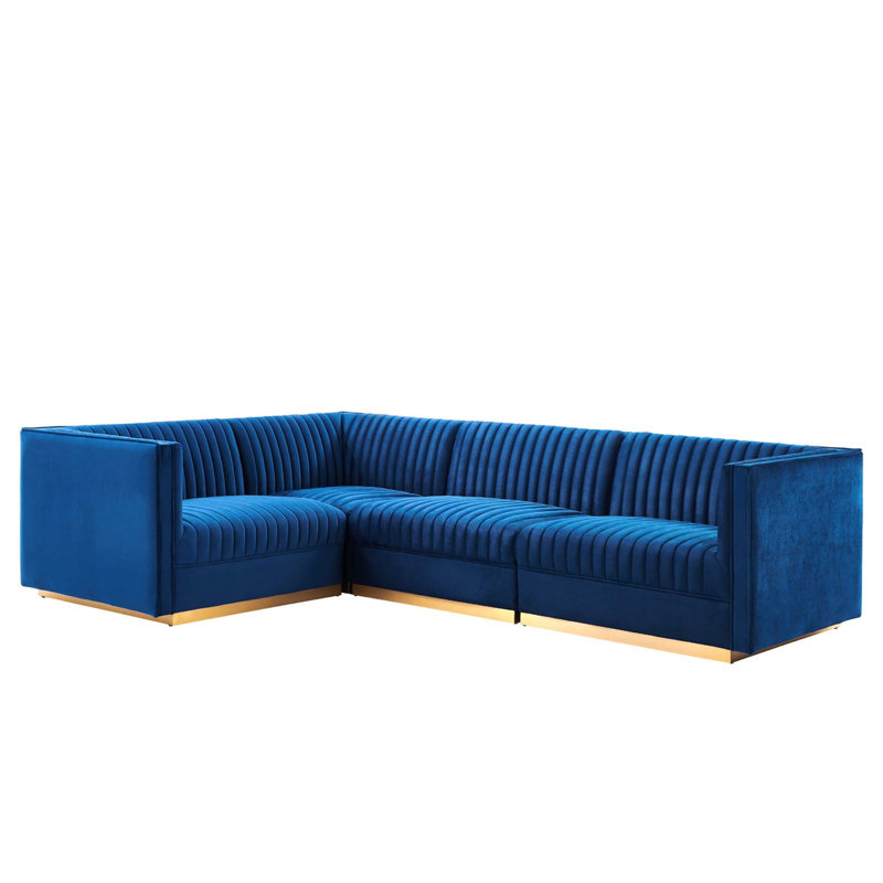 Canapé modulaire 4 pièces Sanguine Channel, 100 % polyester bleu, Face à la gauche
