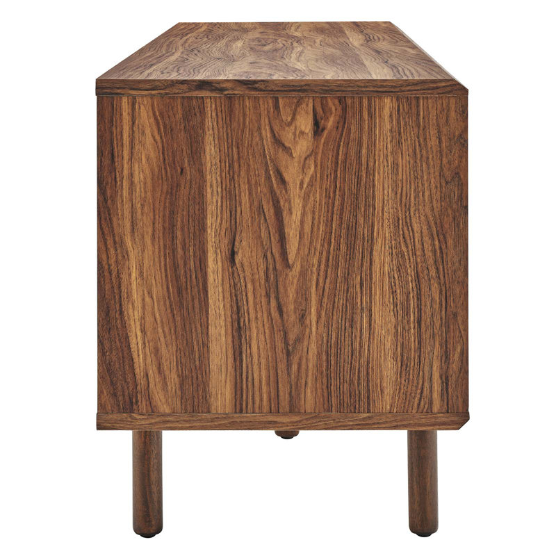 Walnut 67" TV and Vinyl Record Stand with Metal Mesh Doors