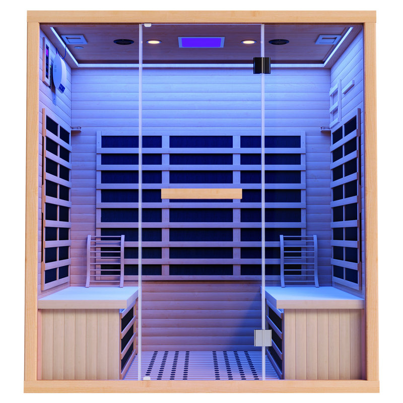 Your Personal Indoor Wellness Pod Infrared Sauna for 4 Person, Low EMF 2145W/110V Hemlock Wood Sauna with Tourmaline Foot Warmer, 7-Color Light Therapy, Ambient Light Strips, Easy Assembly – Compact Indoor Spa 63.2"x47.2"x75.2"