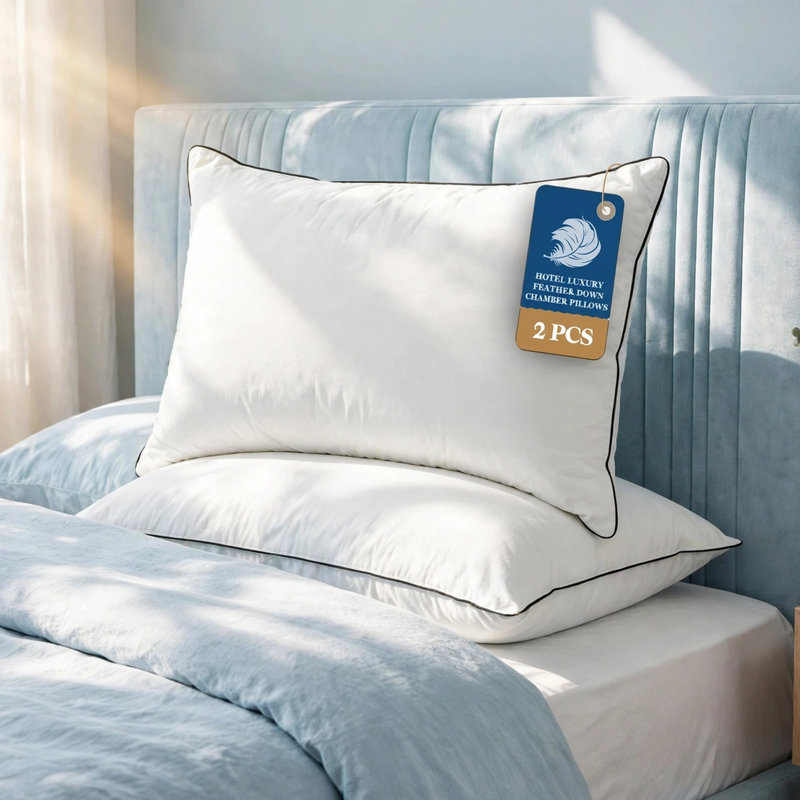 Goose Feather Down Soft-Medium Support Bed Pillows with 100% Organic Cotton Cover, Standard