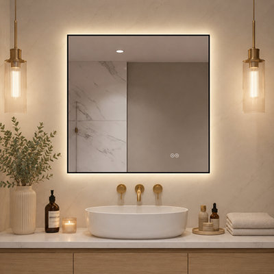 36 in x 30 in Matte Black Framed Lighted Vanity Mirror, Dimmable Smart Backlit Full Body Mirror with Shatter-Resistant Glass