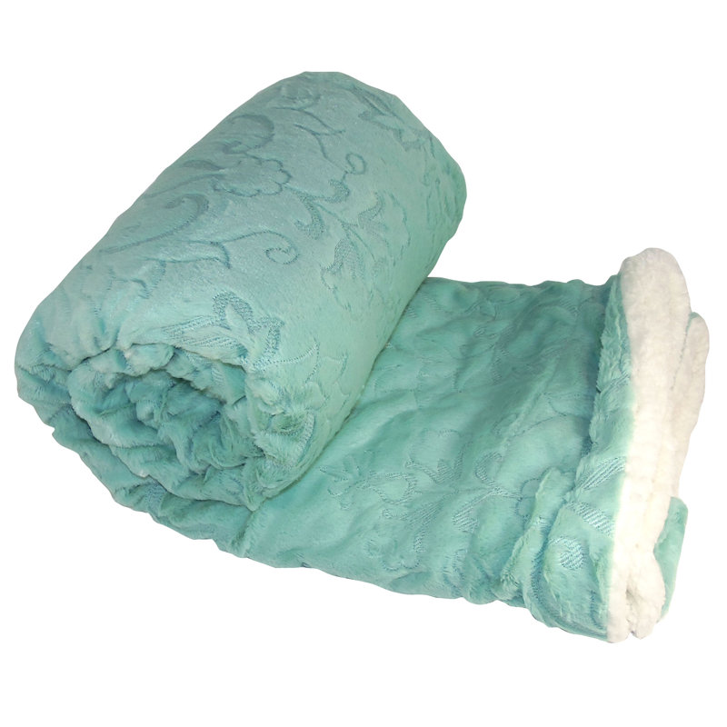 Floral Knitted and Hand Woven Blanket, 152.4cm L x 203.2cm W, Dusty Blue