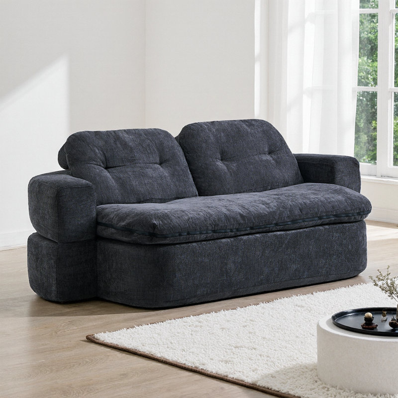 Canapé convertible en velours côtelé avec 2 coussins, Gris