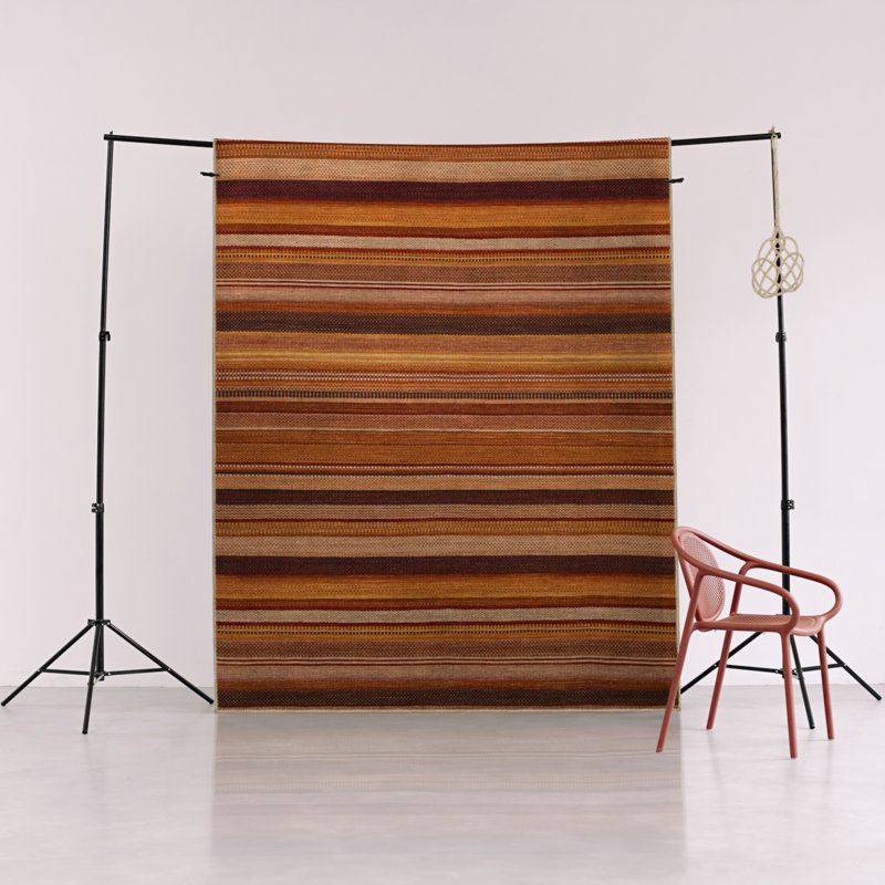 Tapis décoratif moderne à rayures orange et orange, Tapis de couloir 2 pi 8 po x 7 pi 11 po