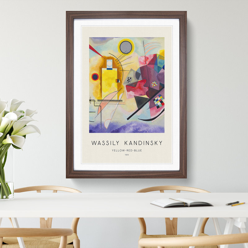 Yellow Red Blue Print by Wassily Kandinsky - Picture Frame Painting, Walnut, 36cm H x 27cm W x 2cm D