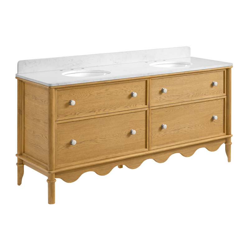 Meuble-lavabo simple 72 po avec plateau en marbre Juliette Juliette, Chêne naturel rehaussé, H 34 po x l 72 po x P 22 po