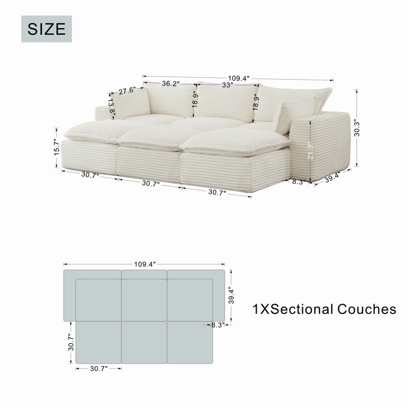 Canapé modulaire en velours côtelé Belan, White