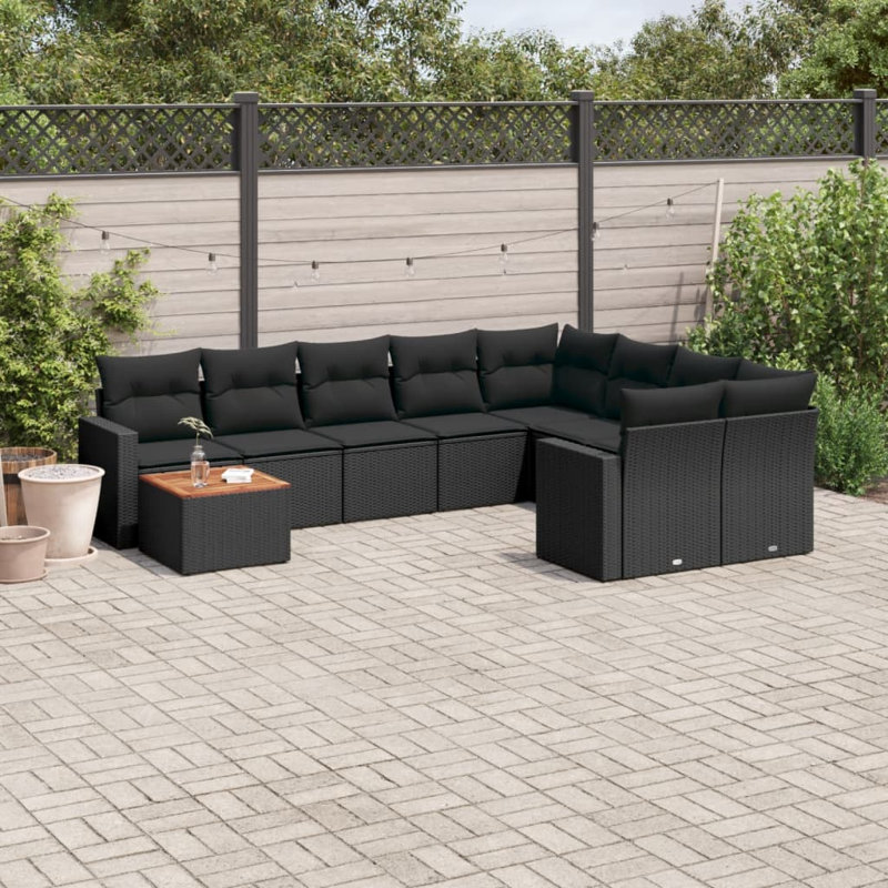  Ensemble de canapé de jardin noir, Noir, Noir